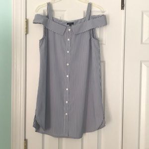 Blue and white striped mini vacation dress